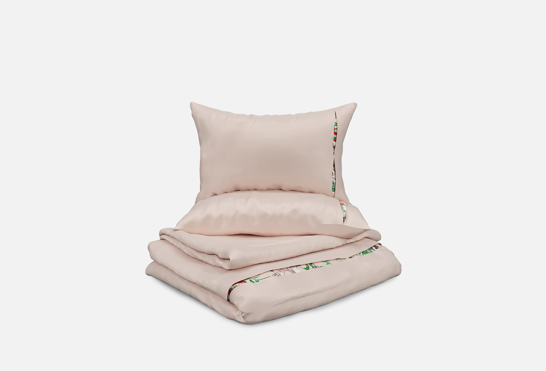 Изображение товара Комплект постельного белья Mollen с бантовой складкой, ваниль и розовые пионы, Евро