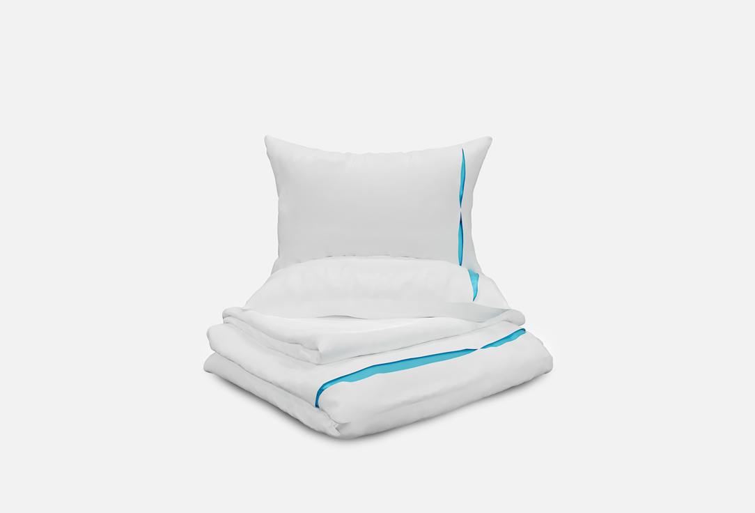 Изображение товара Комплект постельного белья Mollen с бантовой складкой, белый и аквамарин, Евро