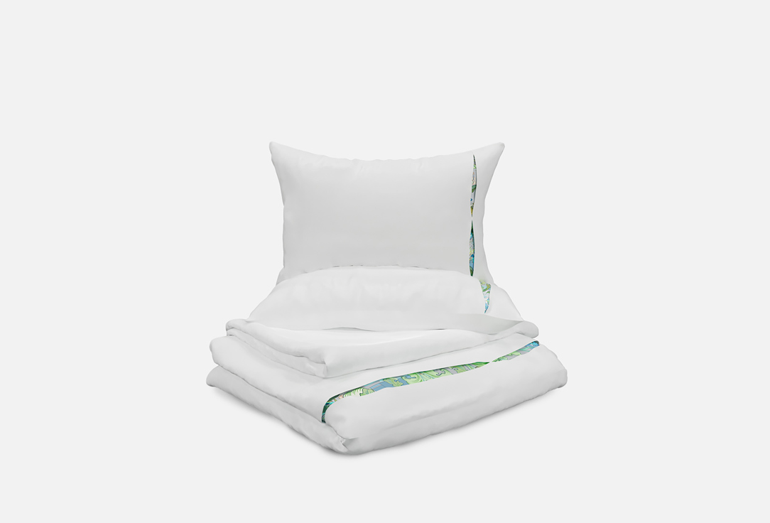 Изображение товара Комплект постельного белья Mollen с бантовой складкой белый васильки евро