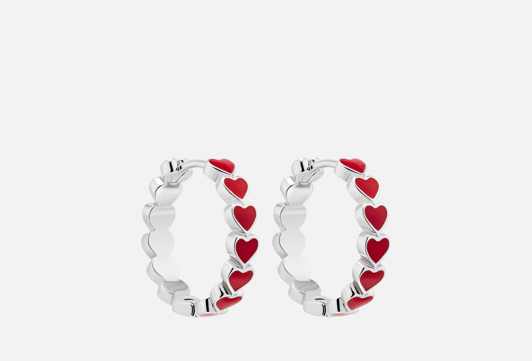 

Серьги-конго 19.STONE, С красными сердечками в родии 2 шт