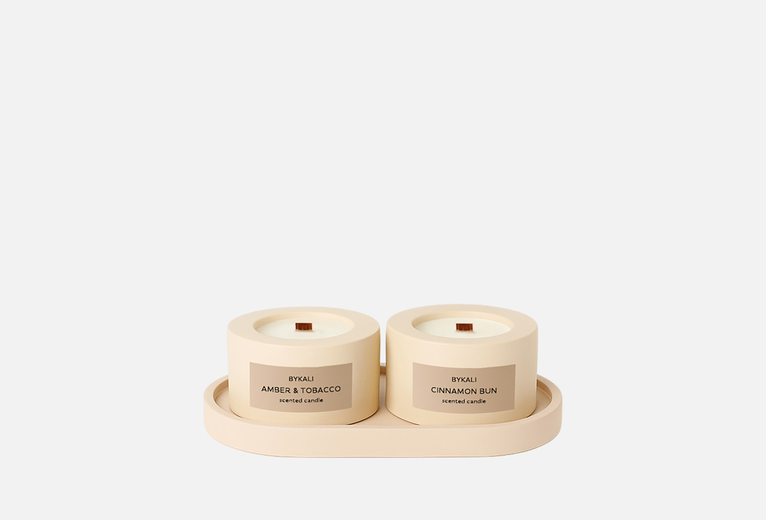 

Набор ароматических свечей BYKALI, Амбра и табак, булочка с корицей 2 шт