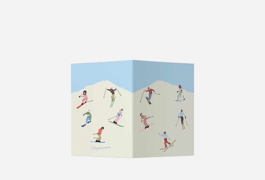 Изображение товара Открытка O PAPER PAPER Лыжники формат А6 с крафт-конвертом