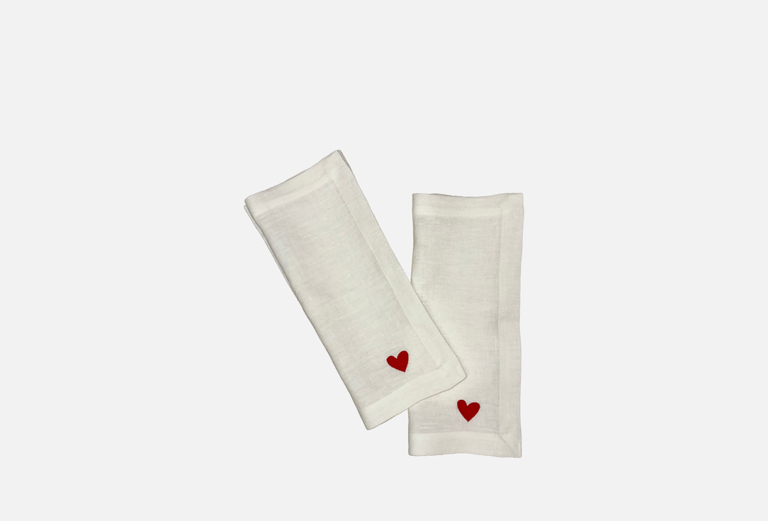 

набор льняных салфеток LENJULEN, Принт, С вышивкой, сердечко, белый, 35x45 см 1 шт