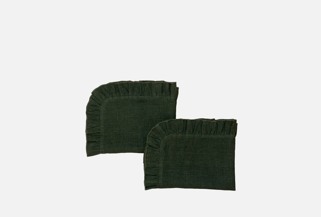 

набор льняных салфеток LENJULEN, Зеленый, С рюшами, лесной зеленый, 35х45 см 2 шт