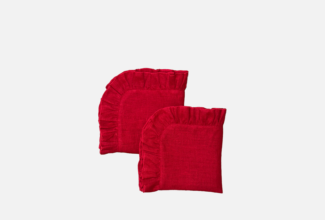 

набор льняных салфеток LENJULEN, Красный, С рюшами, английский красный, 35x35 см 1 шт