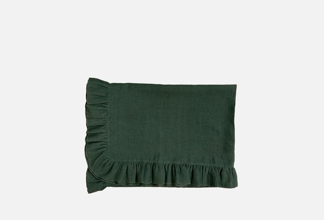 

скатерть из умягчённого льна LENJULEN, Зеленый, С рюшами, прямоугольная, лесной зеленый, 140x200 см 1 шт