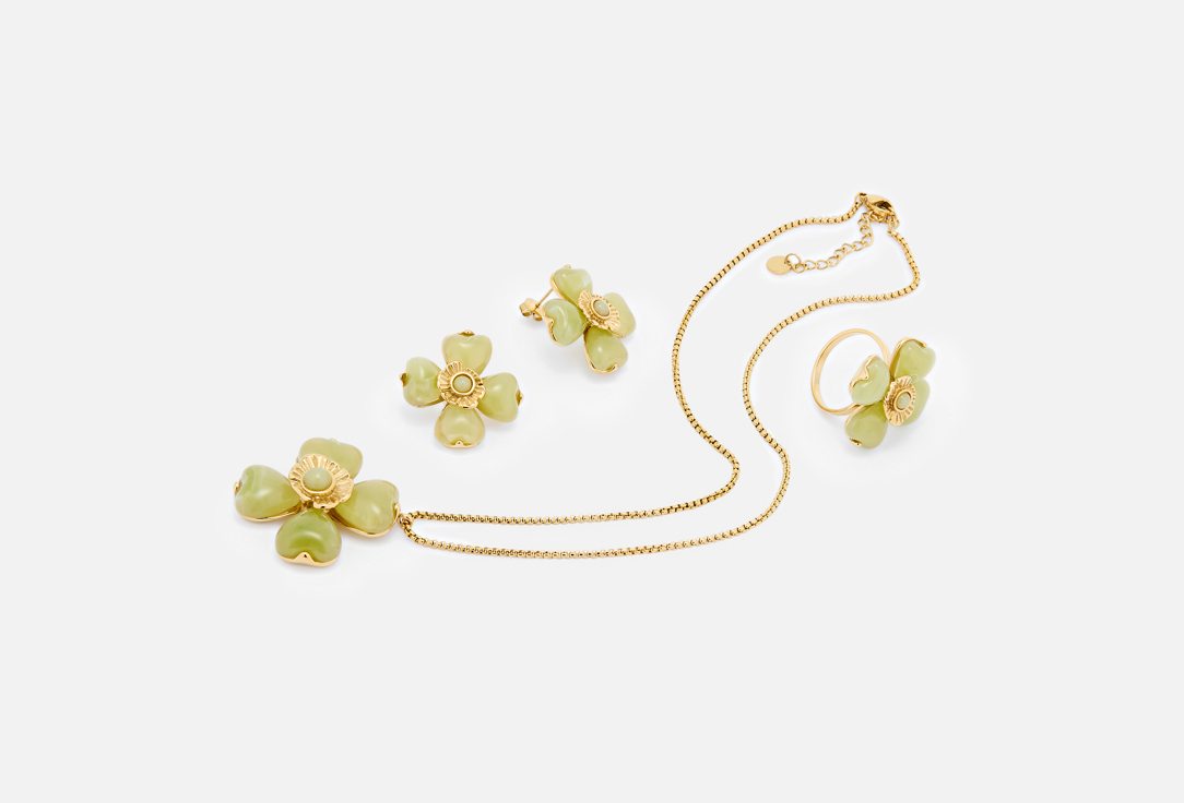 

Набор украшений 19.STONE, Комплект украшений нежно зеленого цвета кулон серьги и кольцо 4 шт