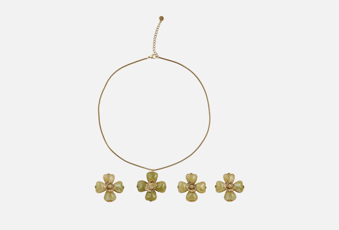 

Набор украшений 19.STONE, Комплект украшений нежно зеленого цвета кулон серьги и кольцо 4 шт