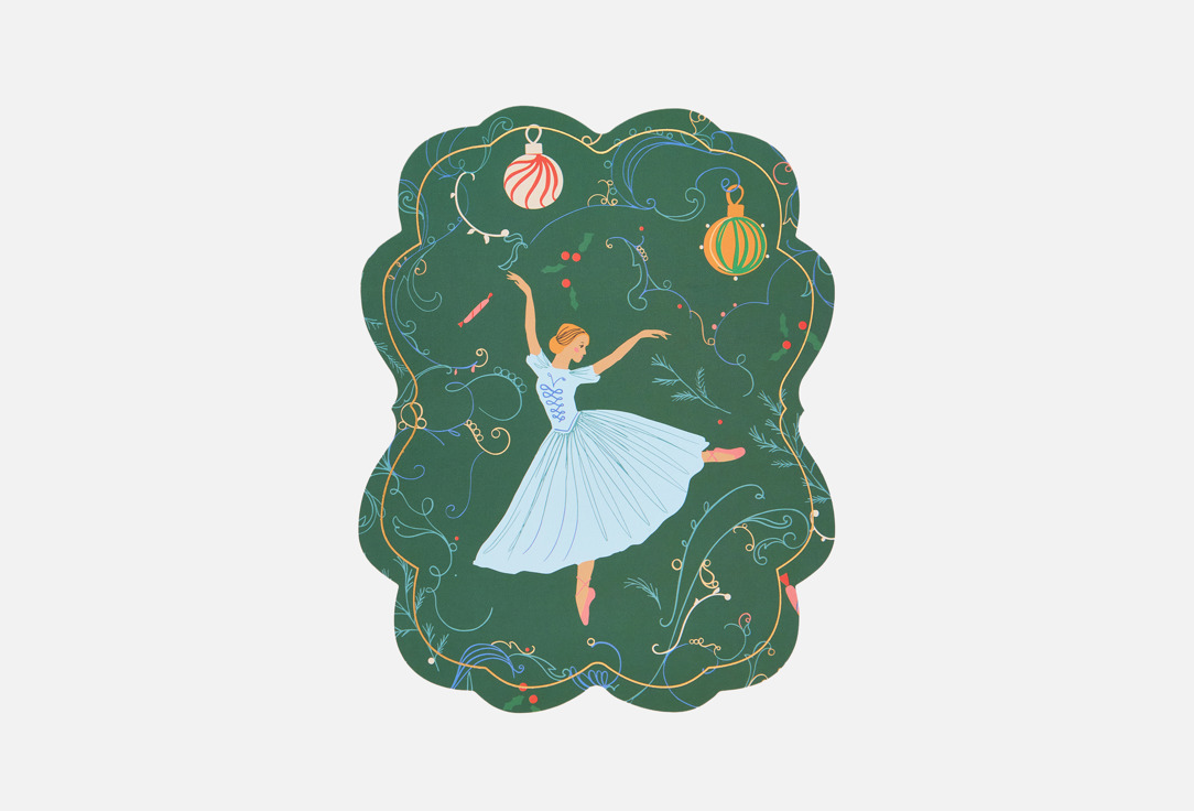 Изображение товара Новогодняя фигурная открытка с балериной и золотым тиснением 123,2x156 мм