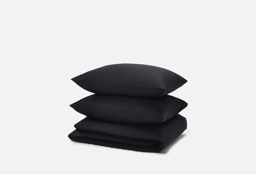 Изображение товара Комплект постельного белья ZONASONA черный евро на резинке из хлопка