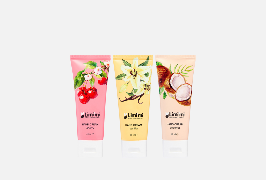 Изображение товара Набор кремов для рук Limimi кокос, вишня, ваниль 60 мл