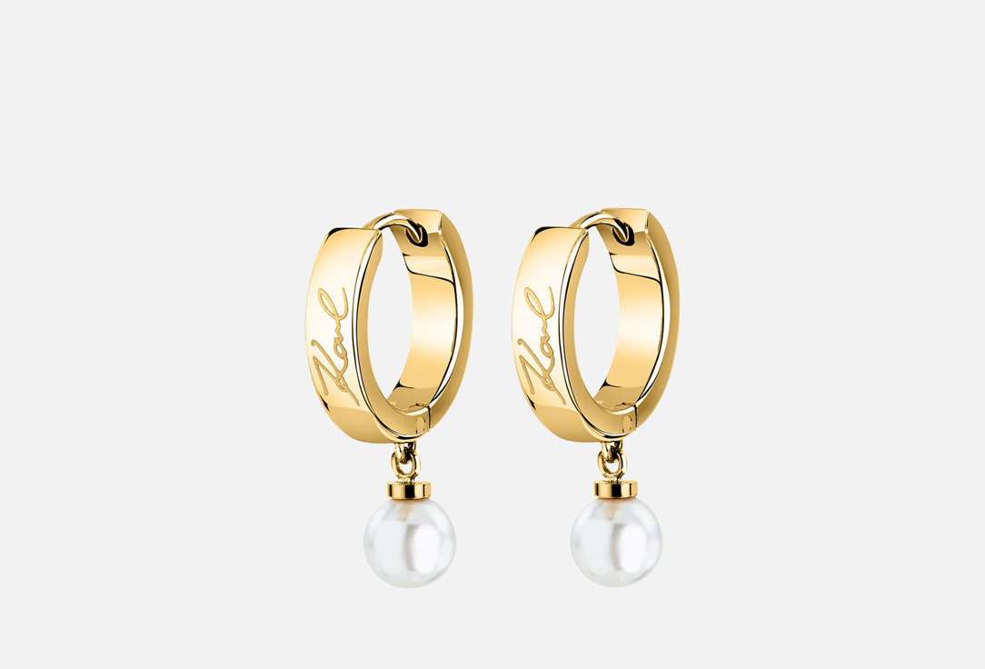Изображение товара Серьги Karl Lagerfeld с жемчугом и гравировкой Signature 2.5 см