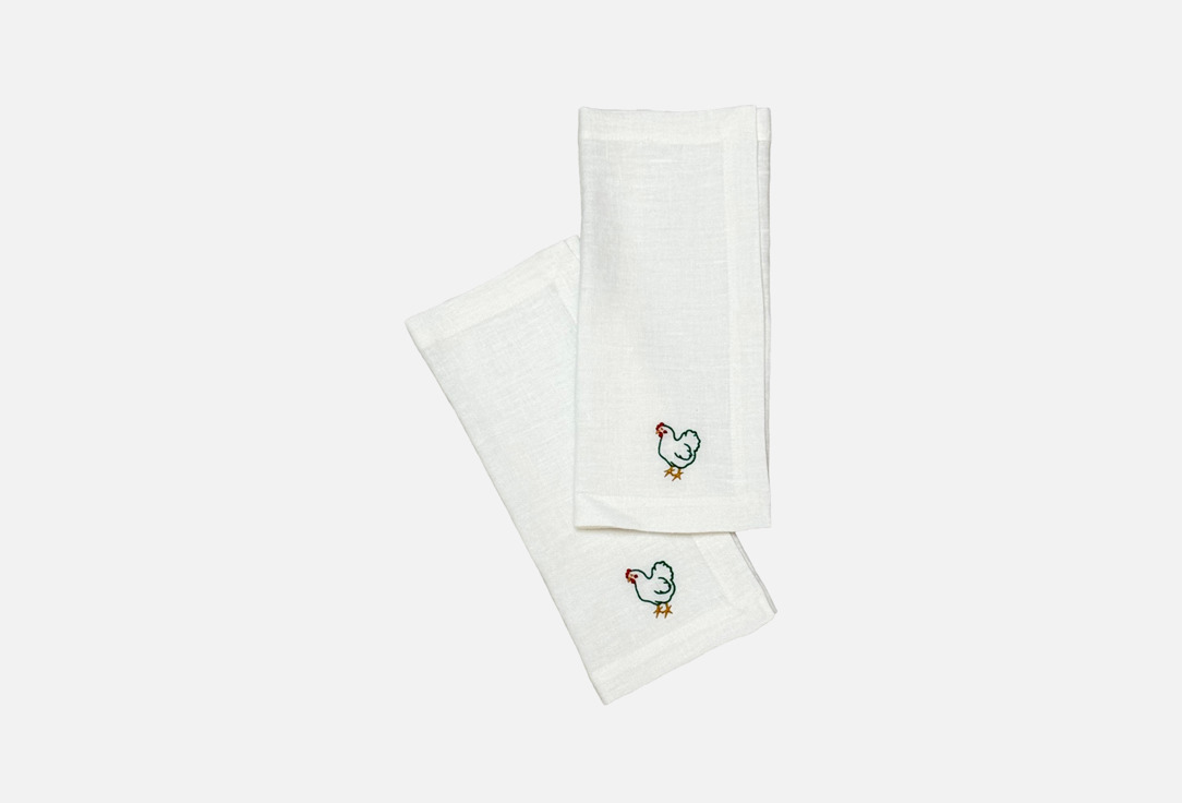 

набор льняных салфеток LENJULEN, Принт, С вышивкой, курочка, белые, 35x45 см 2 шт
