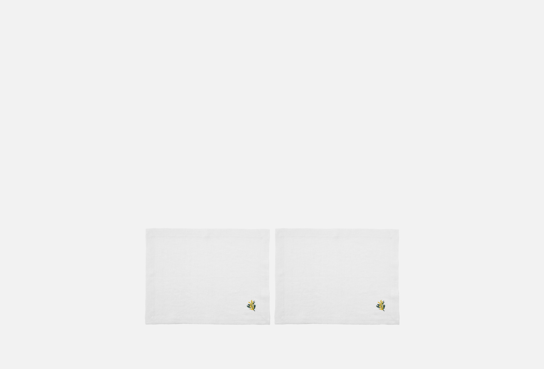 Изображение товара Набор льняных салфеток с вышивкой Мимоза 35x45 см LenJuLen белый
