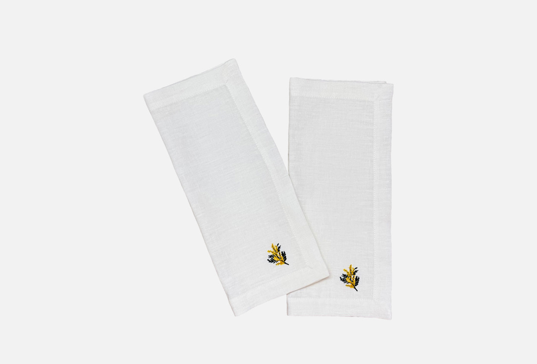 

набор льняных салфеток LENJULEN, Принт, С вышивкой, мимоза, белые, 35x45 см 2 шт