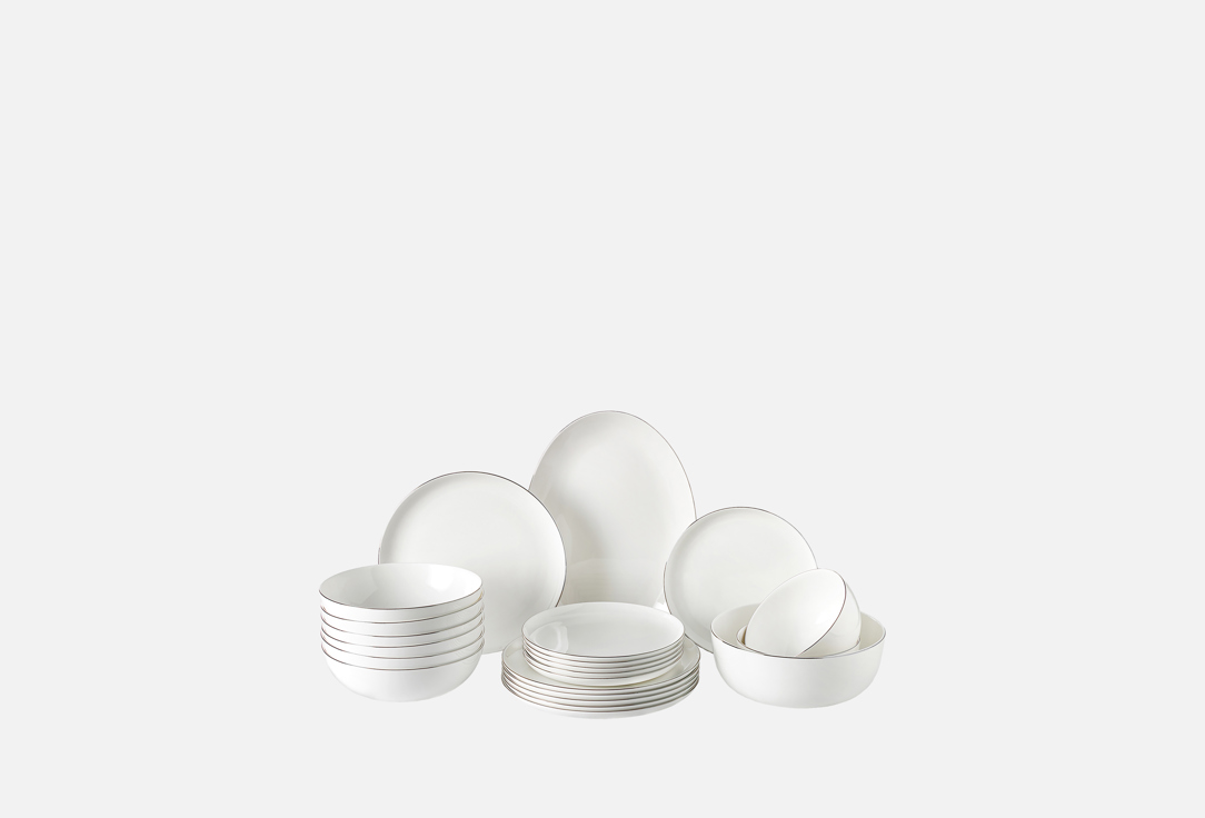 

Обеденный сервиз SAVOSA, Белый, Blanc, серебряная кайма 22 шт