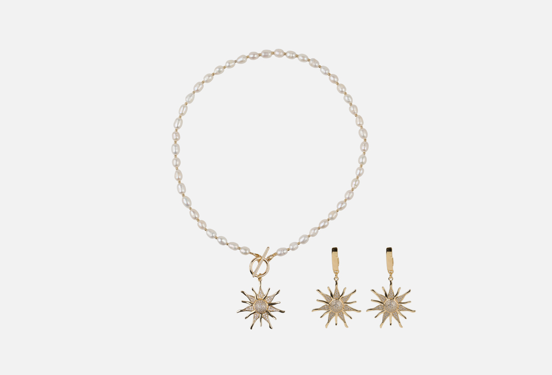 Изображение товара Комплект украшений 19.stone Солнечный рай из жемчуга и фианитов