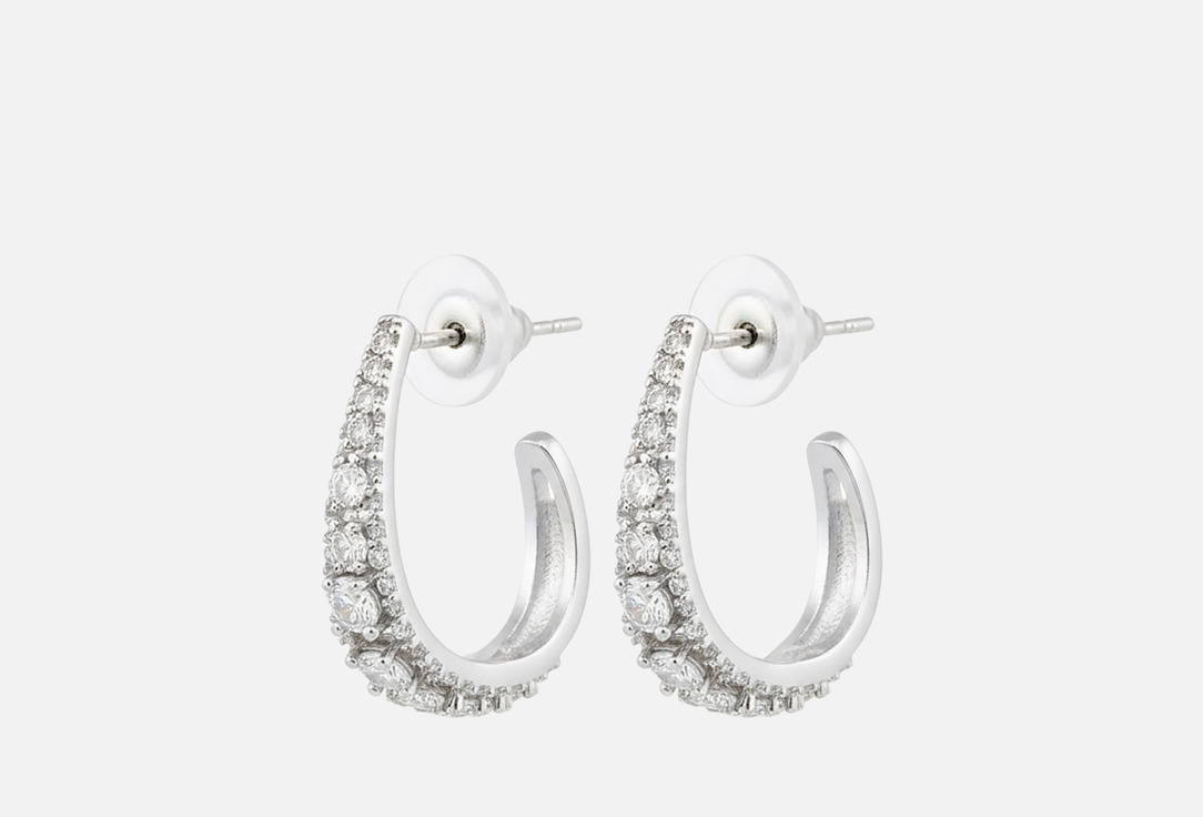 Изображение товара Серьги-пусеты NATACO golden rule с стразами серебряного цвета 2 см