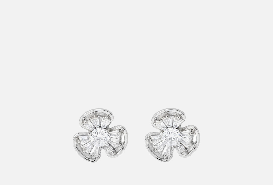 Изображение товара Серьги NATACO flower серебряные с тремя лепестками и стразами 1 см