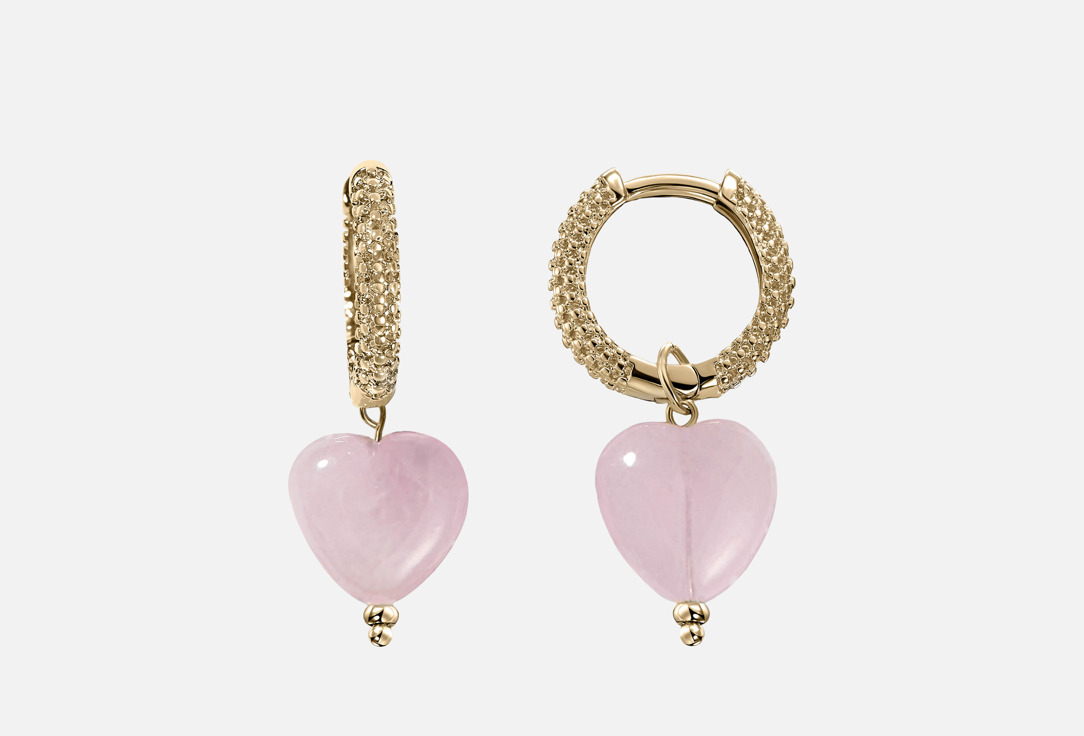 Изображение товара Серьги LACHI с розовым кварцем и сердечком, стиль минимализм и y2k