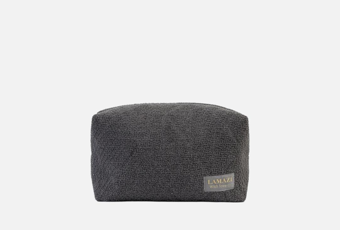 Изображение товара Большая косметичка из серого твида LAMAZI tweed для путешествий и дома