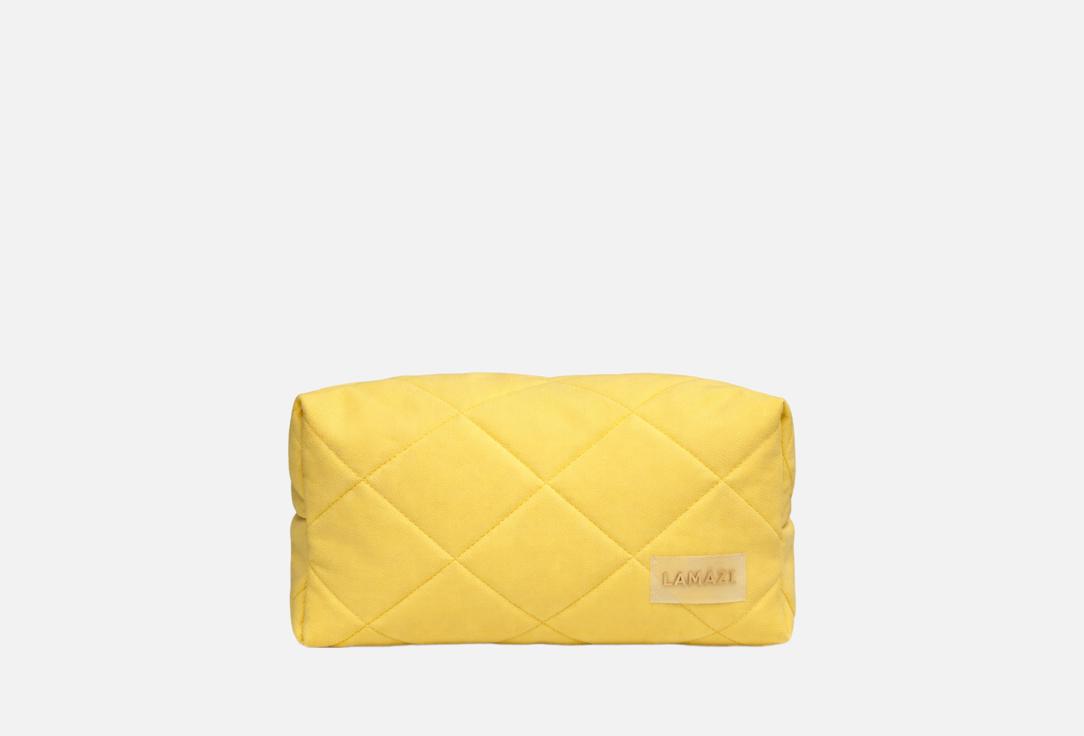 Изображение товара Большая желтая джинсовая косметичка LAMAZI для хранения косметики и аксессуаров