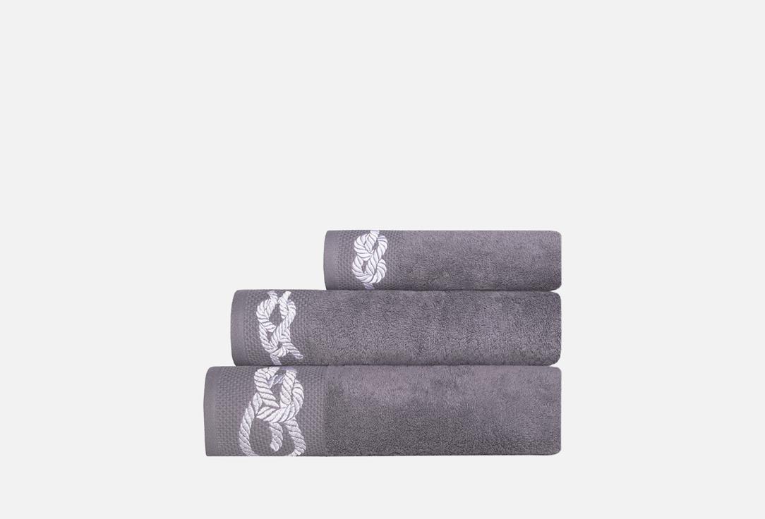 

Набор махровых полотенец BELLEHOME, Принт, Антрацит с вышивкой Верфь 3 шт