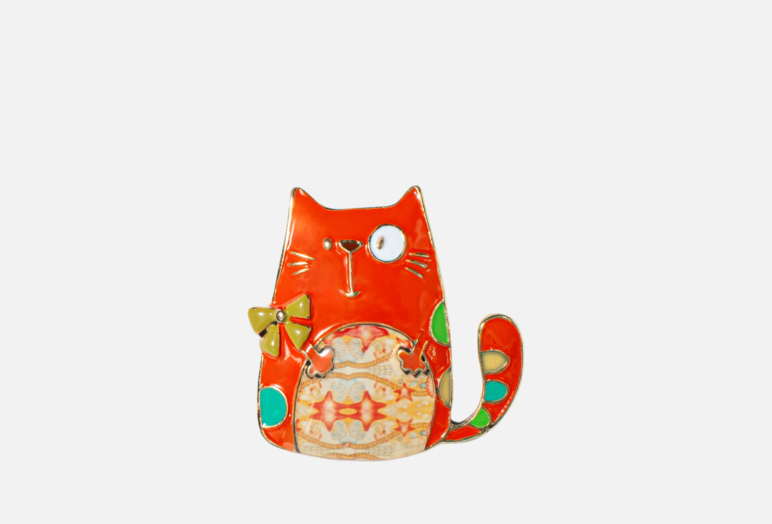 Изображение товара Брошь Shadore Кот оранжевый с бантом из бижутерного сплава и эмали