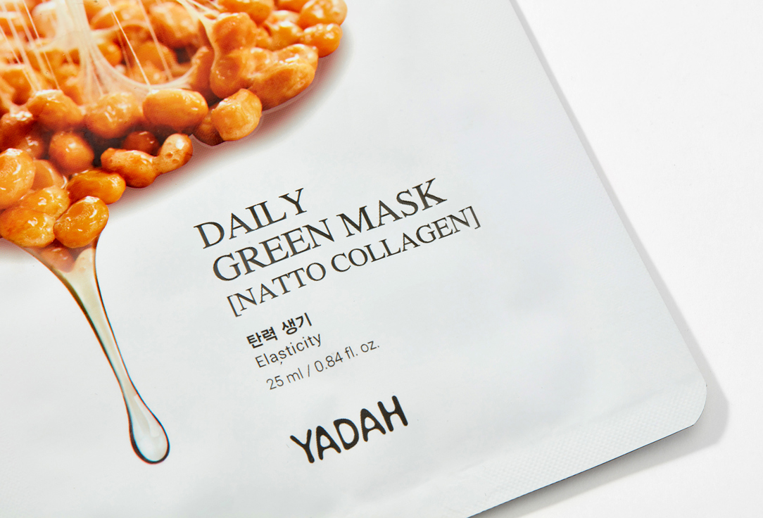 Маска на тканевой основе для эластичности кожи с соей Yadah DAILY GREEN MASK-NATTO COLLAGEN 