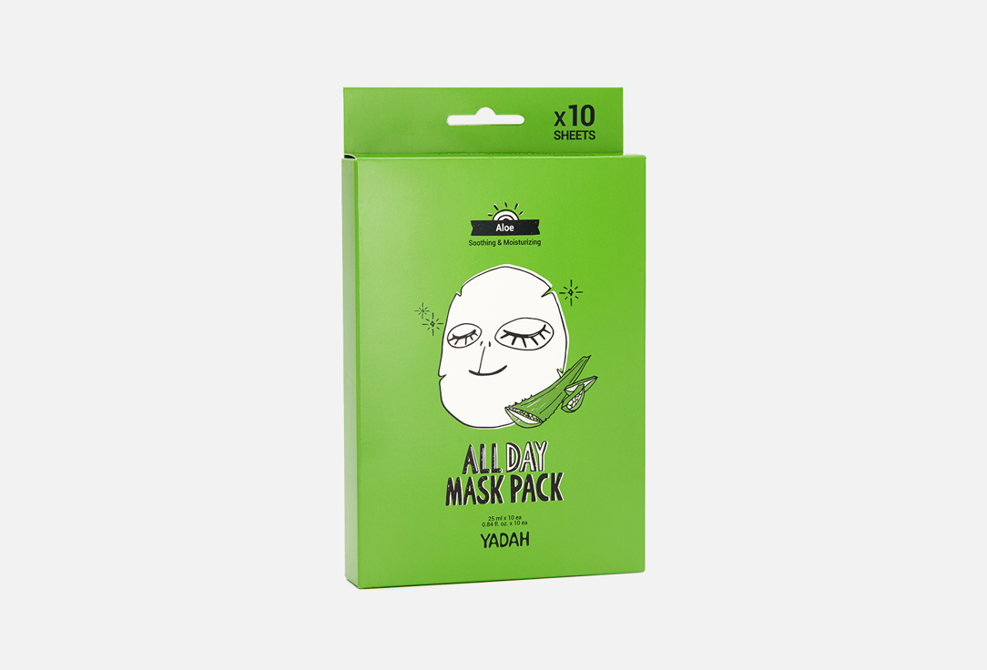 Маски на тканевой основе с соком алоэ вера YADAH ALL DAY MASK PACK-ALOE 10 шт yadah маски на тканевой основе с коллагеном all day mask pack collagen