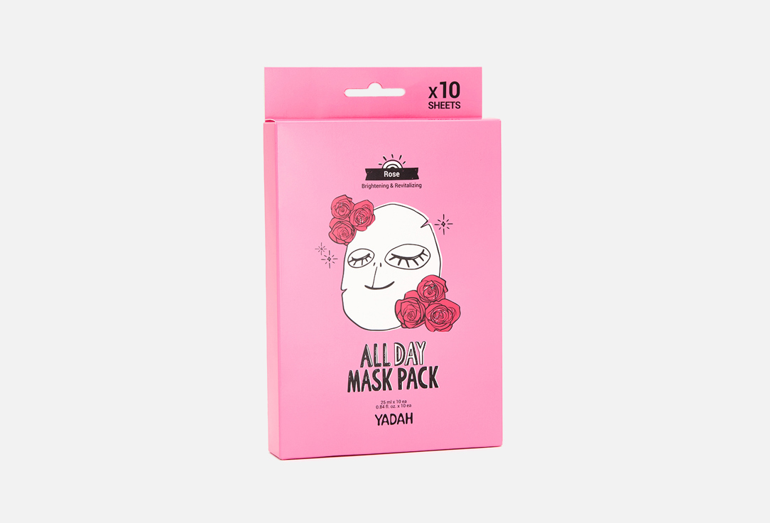 Маски на тканевой основе с розовой водой YADAH ALL DAY MASK PACK-ROSE 10 шт ночная коллагеновая маска для лица yadah all day collagen overnight sleeping mask 100 гр