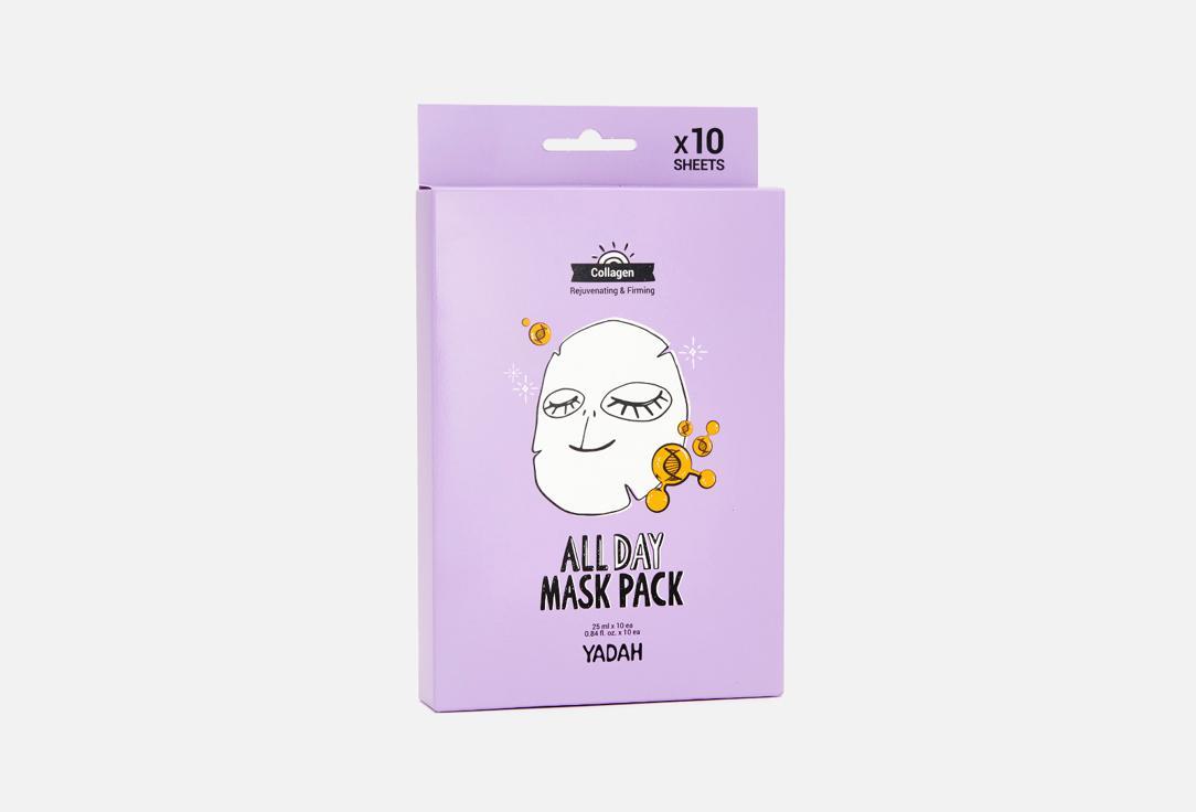 

Маски на тканевой основе с коллагеном YADAH, ALL DAY MASK PACK-COLLAGEN 10 шт