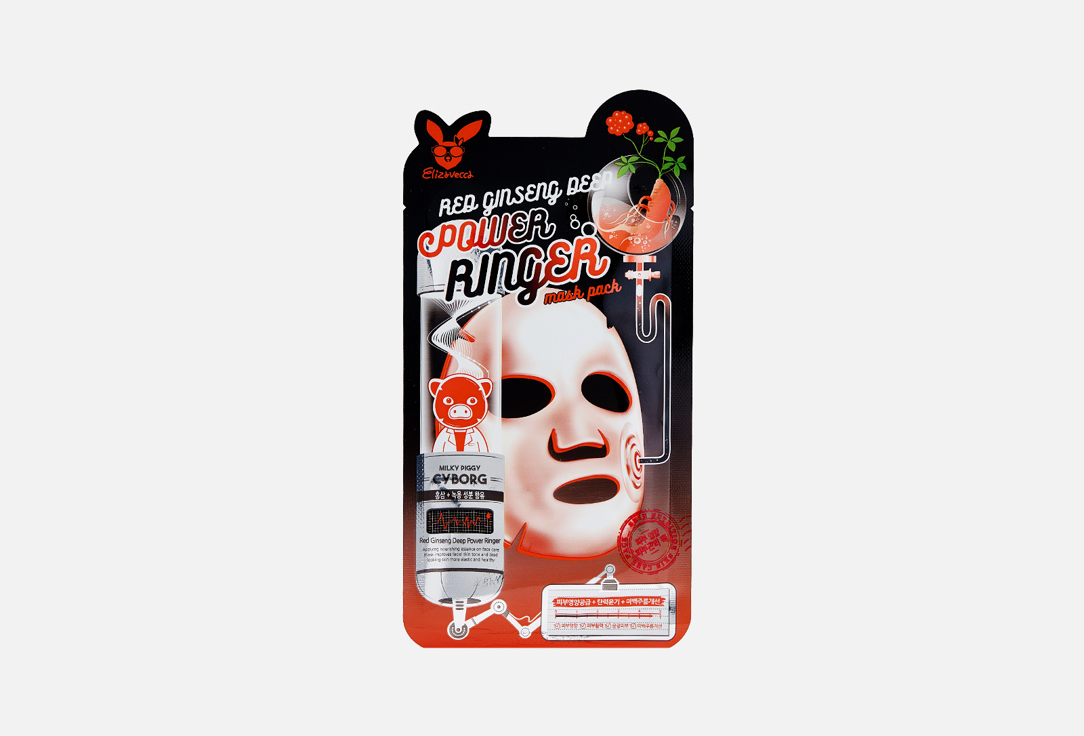 тканевая маска для лица с экстрактом женьшеня 27 мл Тканевая маска для лица ELIZAVECCA RED GINSENG DEEP POWER RINGER MASK PACK 1 шт
